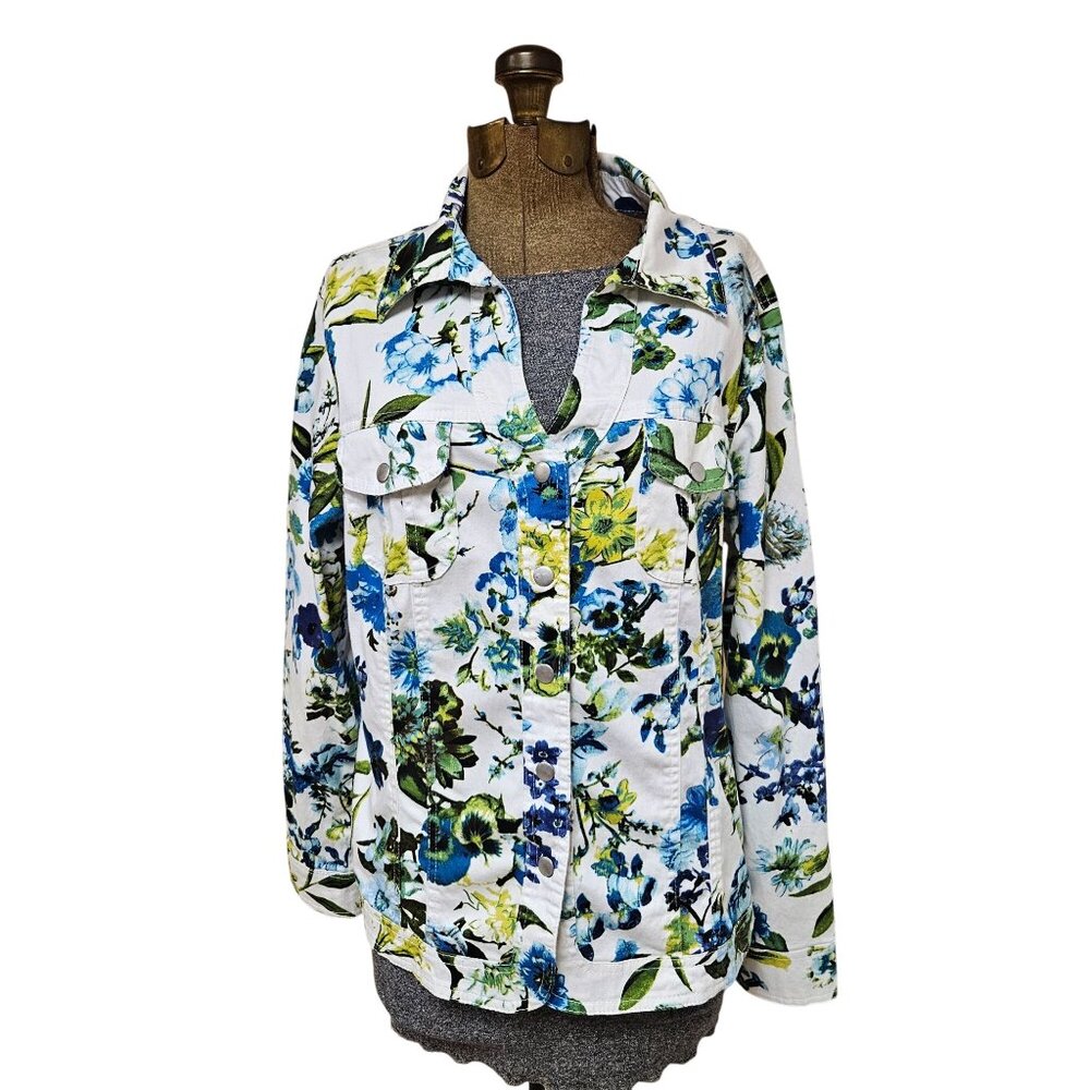 AMX Floral  Jacket Womens Size Large Snap Closure Floral Pattern Lightweight